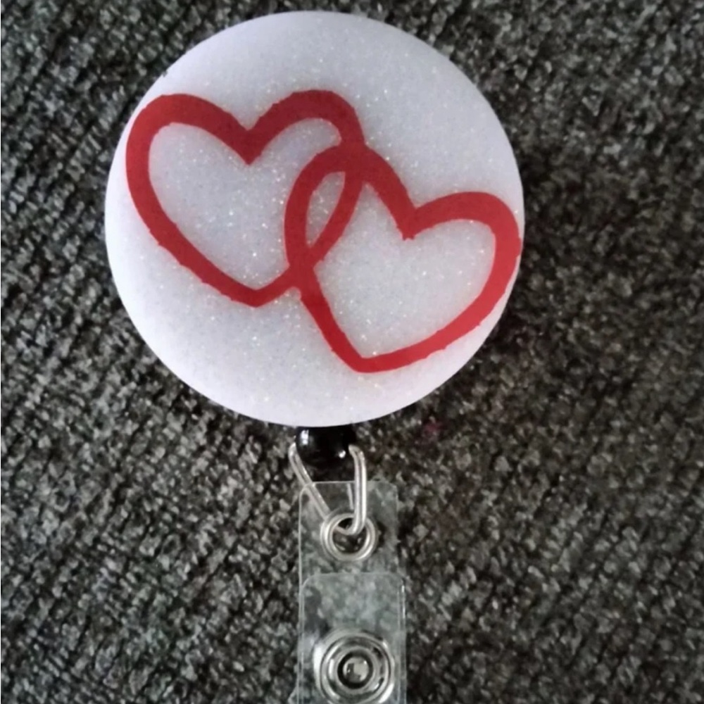 Double Heart Retractable Name Badge Reel ID Tag Holder Key Holder